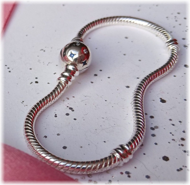 Schlangenarmband 925er Sterling Silber 20 cm Universum Verschluss Mond und Sterne mit Zirkonia
