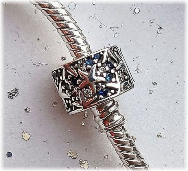Charm Clip Stopper 925er Sterling Silber Blue Ocean Stars mit Zirkonia