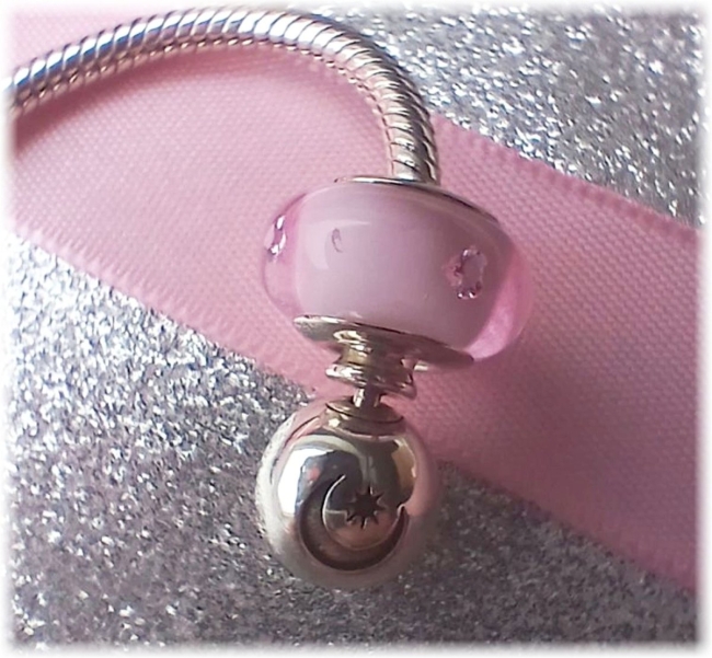 Murano Glas Charm mit Zirkonia 925er Sterling Silber Bubbles in Rosa
