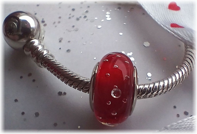 Murano Glas Charm mit Zirkonia 925er Sterling Silber Bubbles in Rot
