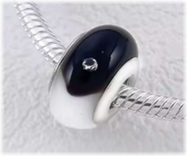 Murano Glas Charm mit Zirkonia 925er Sterling Silber Bubbles in Schwarz Weiß
