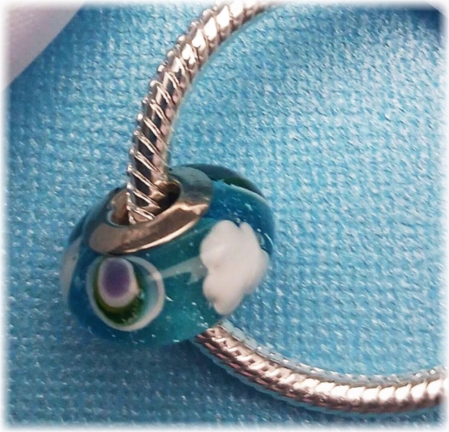 Murano Glas Charm 925er Sterling Silber weiße Wolke auf Blau