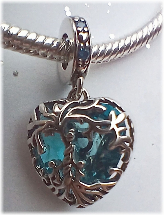 Murano Charm Anhänger Herzperle 925er Sterling Silber Lebensbaum Blau