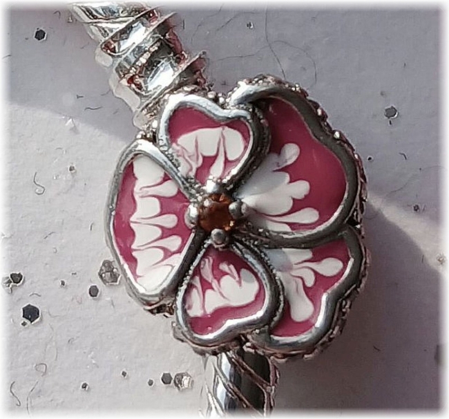 Charm 925er Sterling Silber Blumenperle Stiefmütterchen Rosa mit Zirkonia