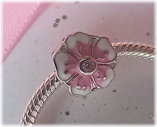 Charm Blumenperle 925er Sterling Silber mit Zirkonia Veilchen Rosa