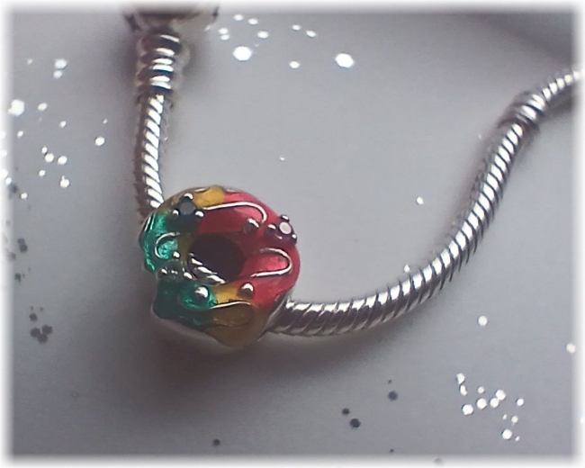 Charm 925er Sterling Silber süßer Donut mit Zirkonia und Silberzuckerguss