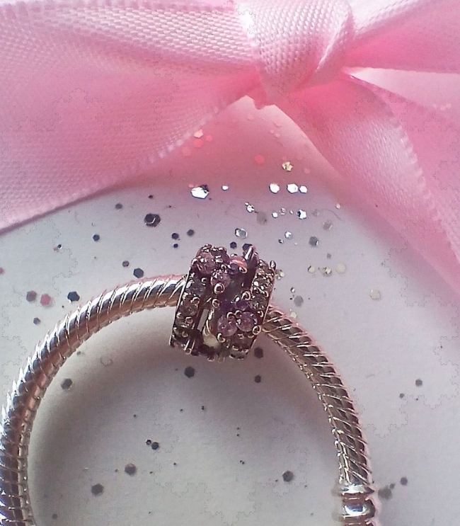 Charm 925er Sterling Silber mit Zirkonia Glitzertau in Rosa und Lila