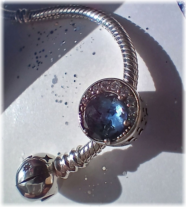 Charm 925er Sterling Silber mit Zirkonia Murano Pavé Perle Moonligth Blau