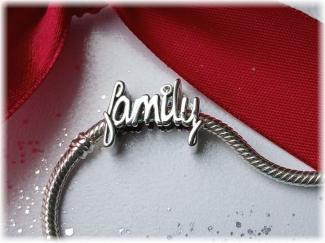 Charm 925er Sterling Silber Stecker Schriftzug Family mit Zirkonia