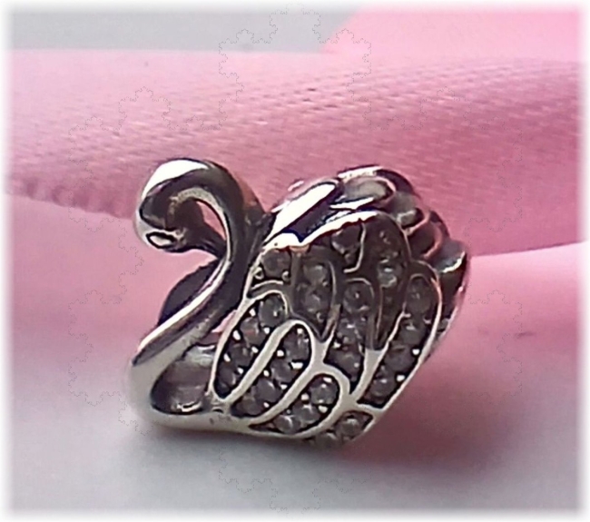 Charm 925er Sterling Silber Pavé Perle Schwan mit Zirkonia